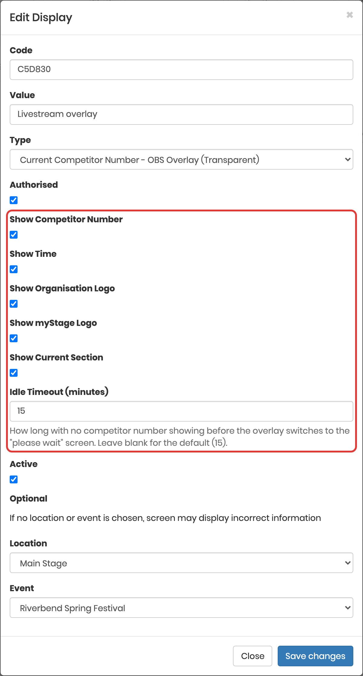 OBS overlay display admin