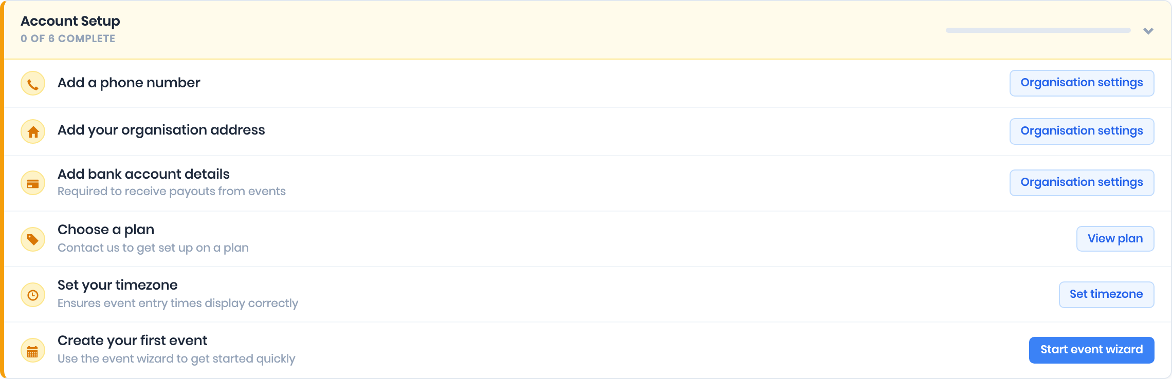 Account Setup checklist