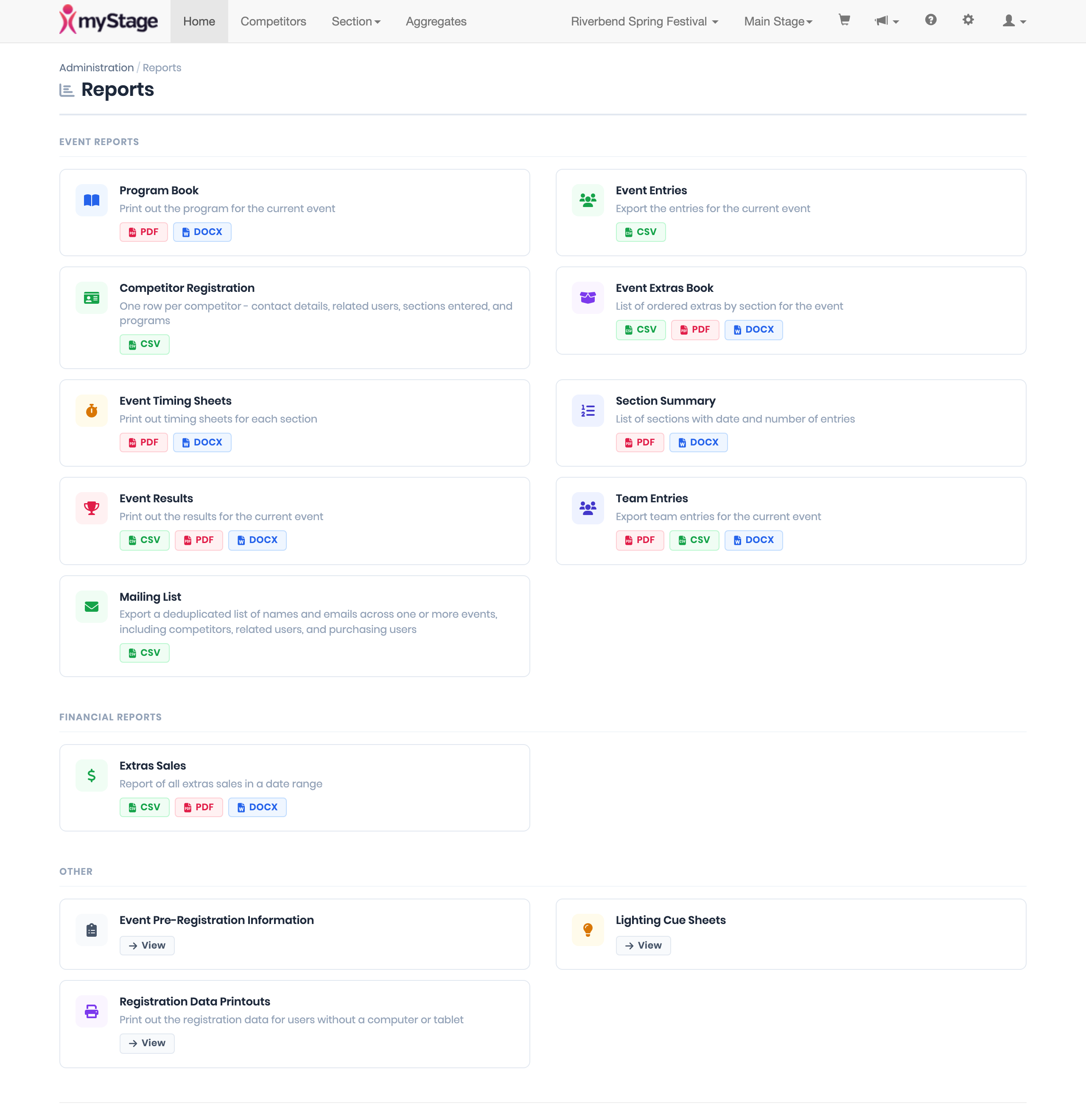 Reports page