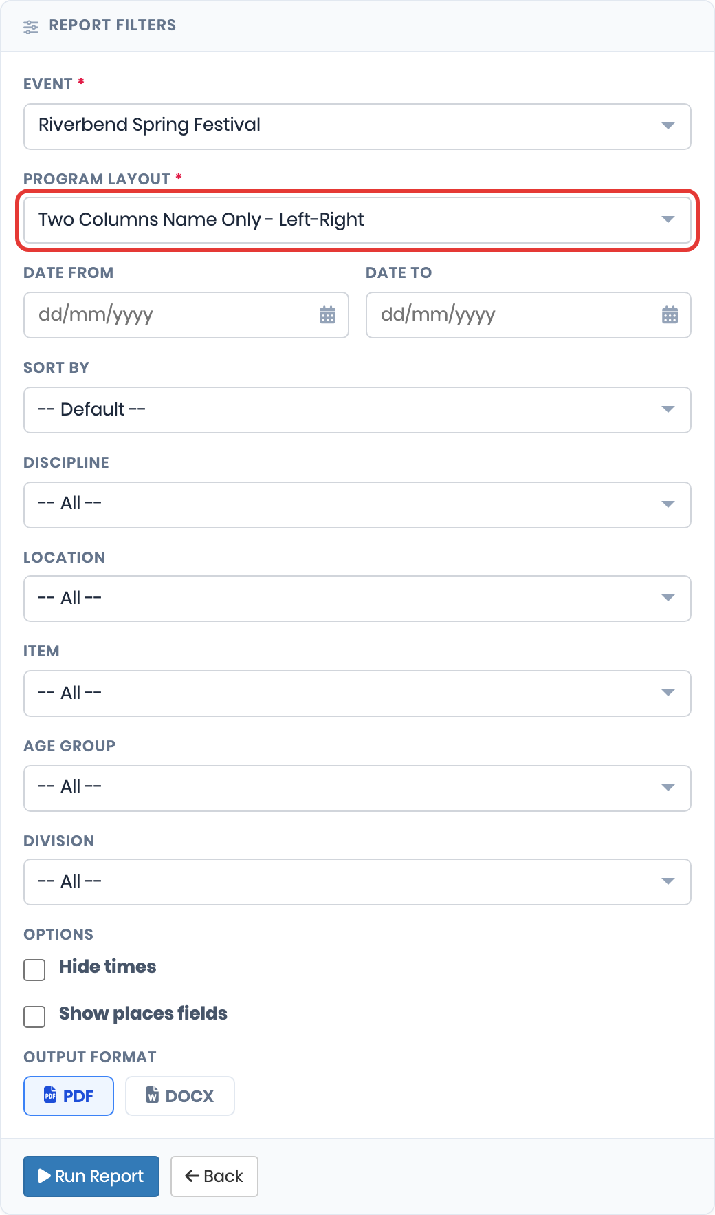 Report options