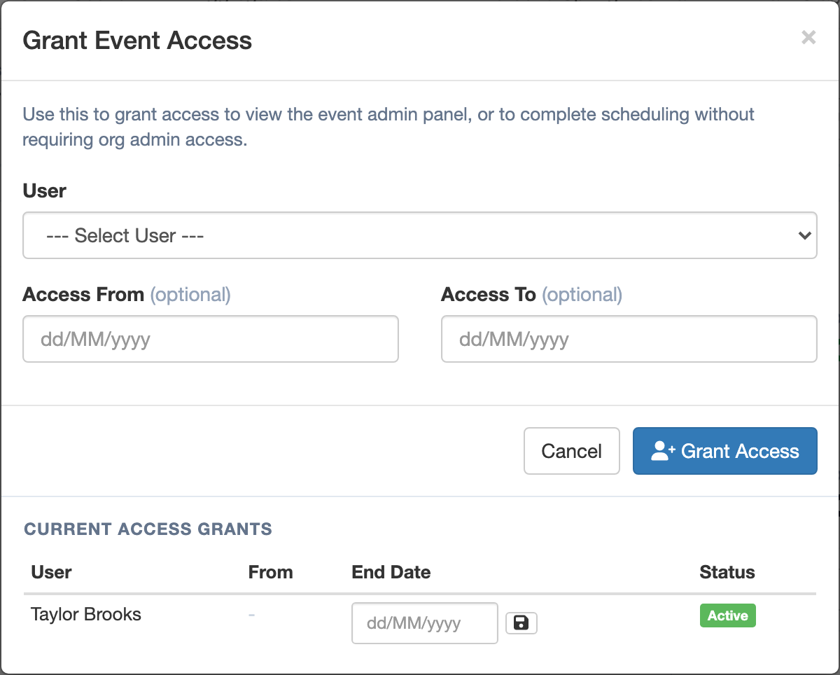 Grant Event Access dialog