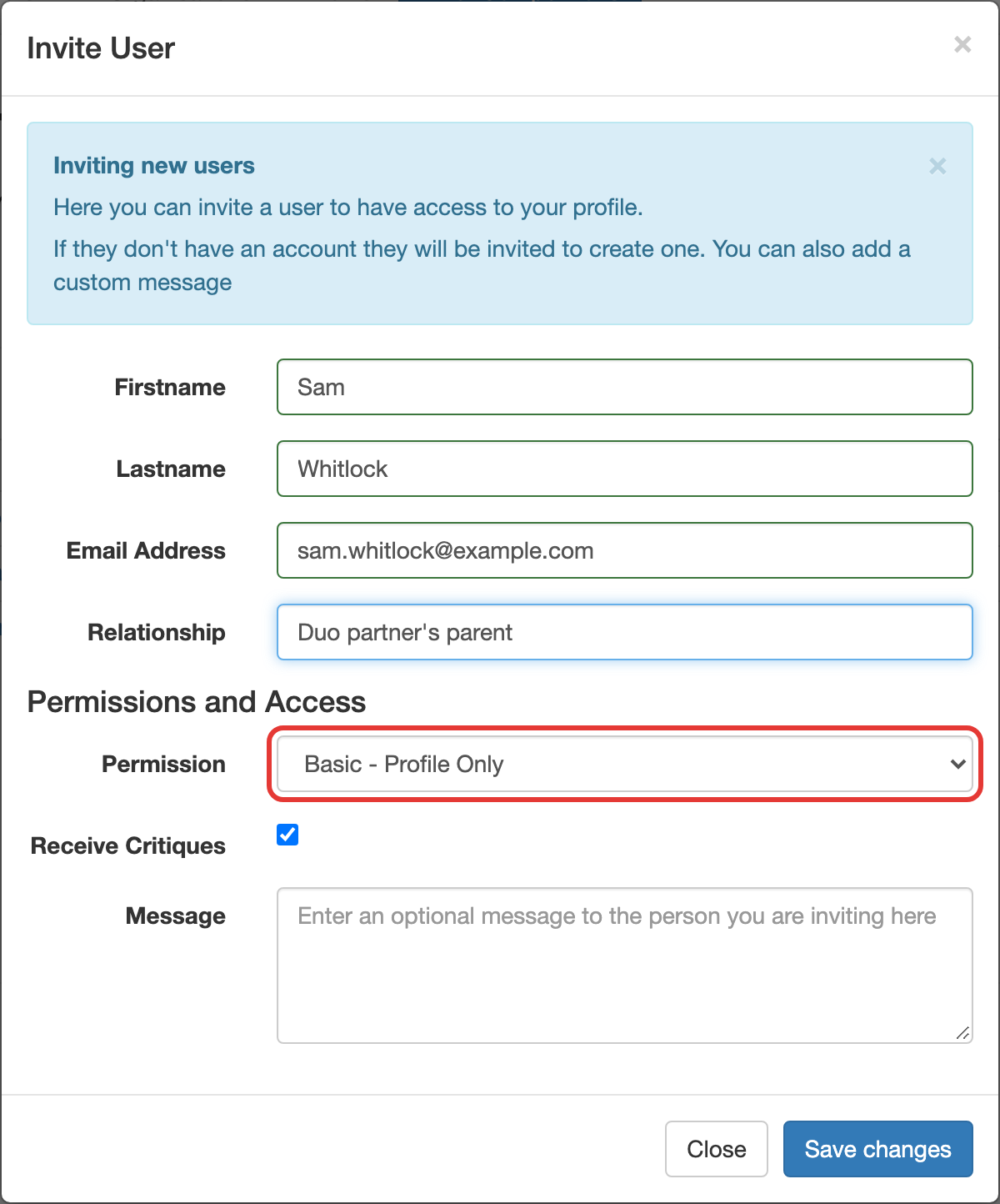 New related user dialog