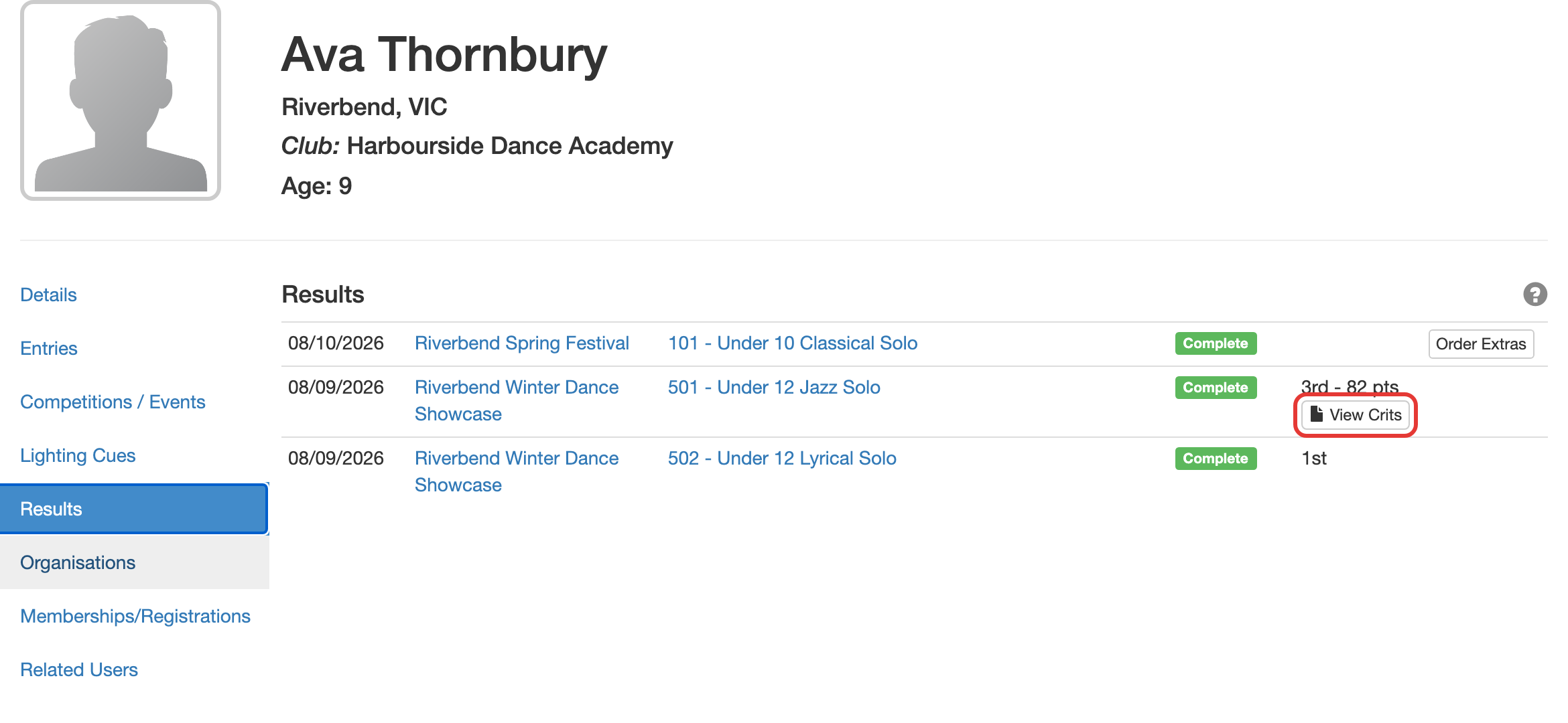 Results list