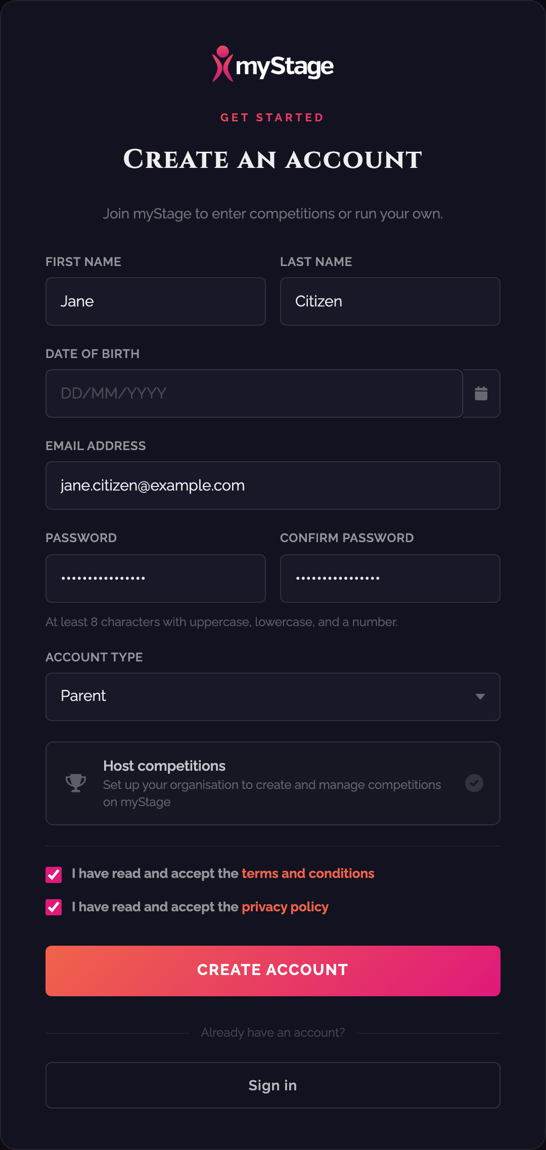 Create an account
